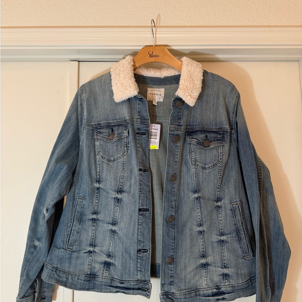 Torrid Blue Denim Jacket with Cream Sherpa Collar
